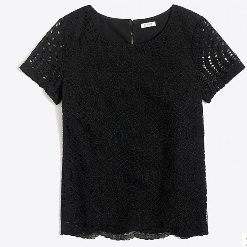J. Crew Factory Womens Black Lace Tee Size 0 Short Sleeve Geometric Lined